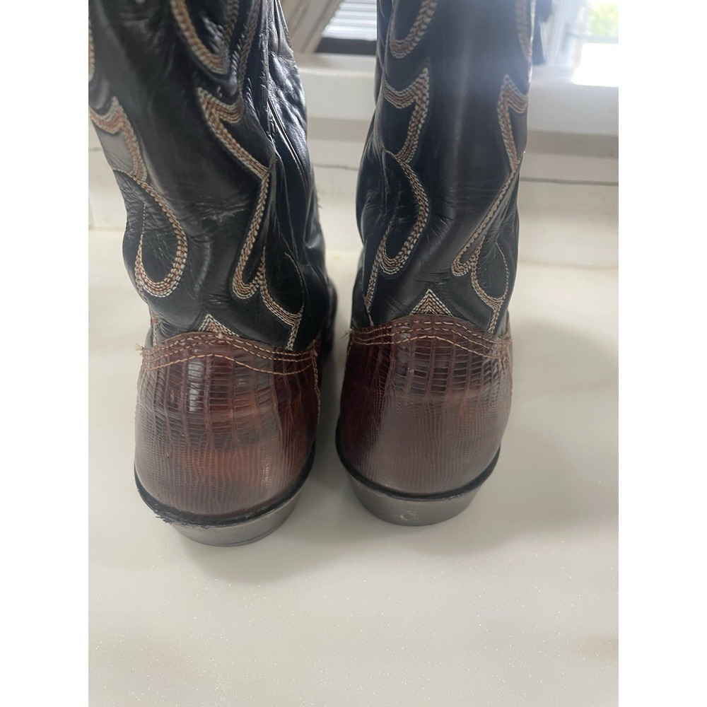 VTG Nocona Womens Cowboy Western Boots‎ 7 Brown Teju Lizard Skin Flame Stitch - Picture 9 of 13